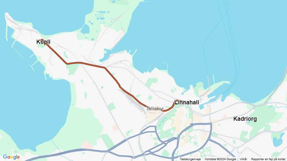 Tallinn tram line 1: Kopli - Linnahall route map