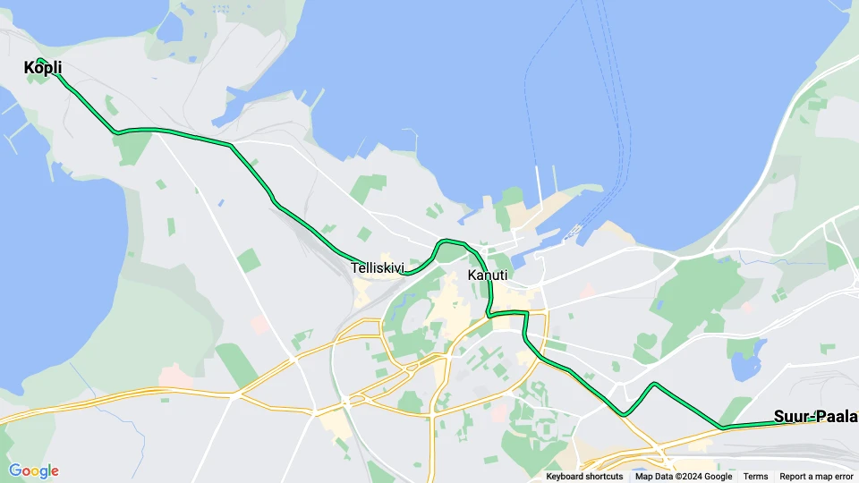 Tallinn tram line 2: Kopli - Suur-Paala route map