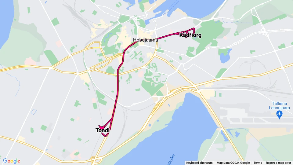 Tallinn tram line 3: Kadriorg - Tondi route map