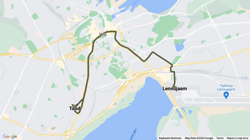 Tallinn tram line 4: Tondi - Lennujaam route map