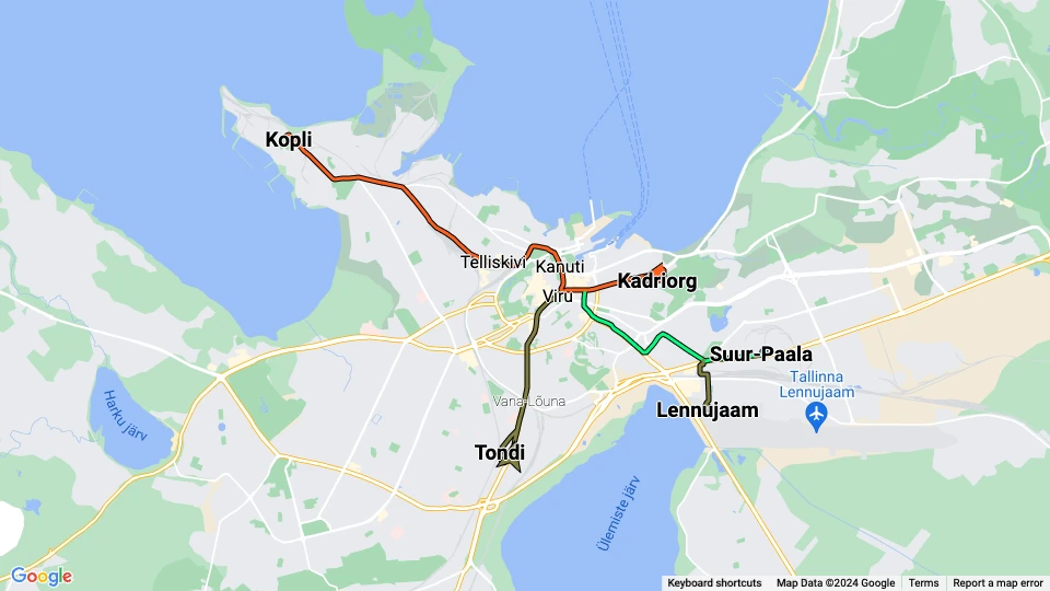 Tallinna Linnatranspordi Aktsiaselts (TLT) route map