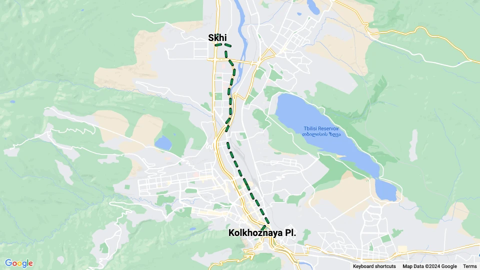 Tbilisi tram line 10: Skhi - Kolkhoznaya Pl. route map