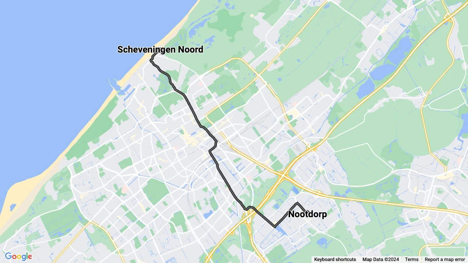 The Hague extra line 5: Scheveningen Noord - Nootdorp route map