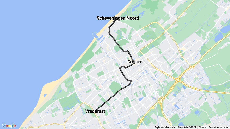 The Hague extra line 8: Scheveningen Noord - Vrederust route map