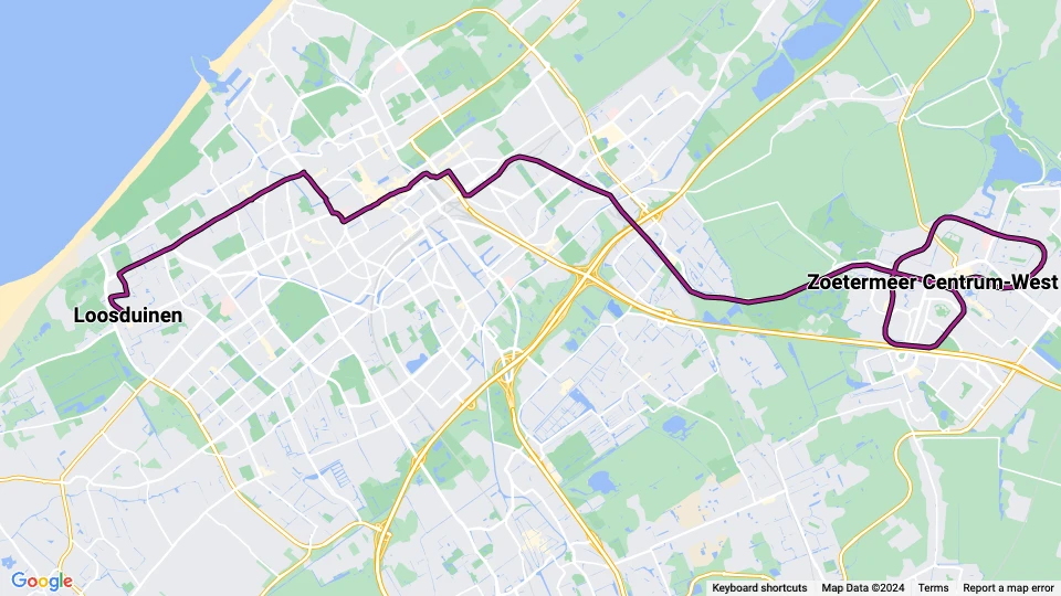 The Hague regional line 3: Loosduinen - Zoetermeer Centrum-West route map