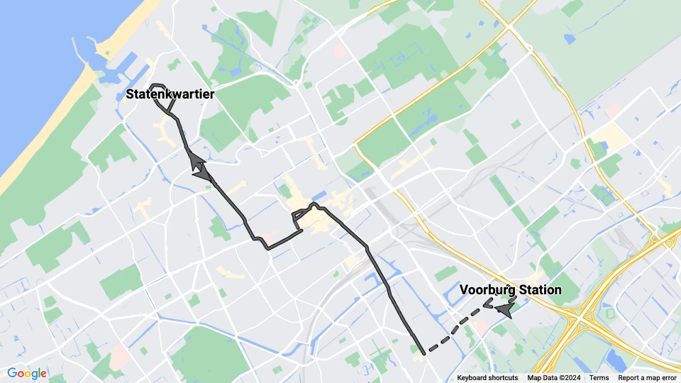 The Hague tram line 10: Voorburg Station - Statenkwartier route map
