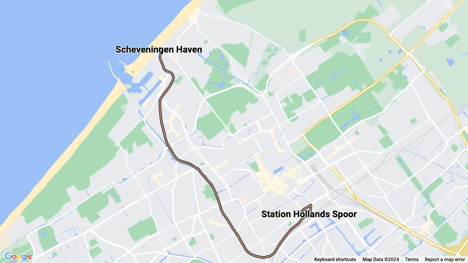 The Hague tram line 11: Scheveningen Haven - Station Hollands Spoor route map