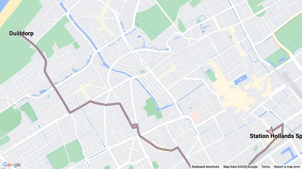 The Hague tram line 12: Station Hollands Spoor - Duindorp route map