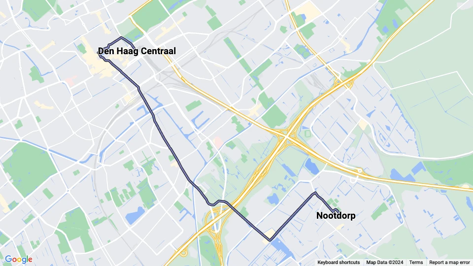 The Hague tram line 15: Nootdorp - Den Haag Centraal route map