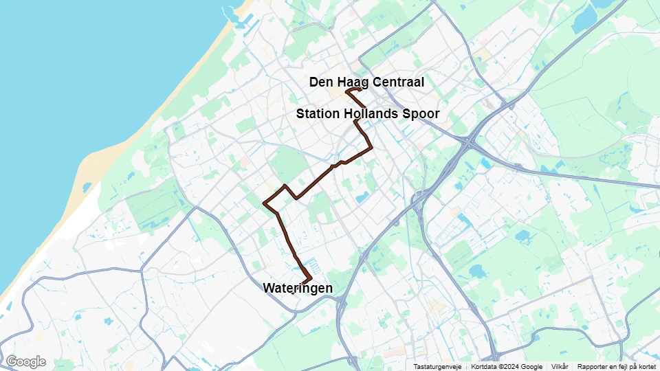 The Hague tram line 16: Den Haag Centraal - Wateringen route map