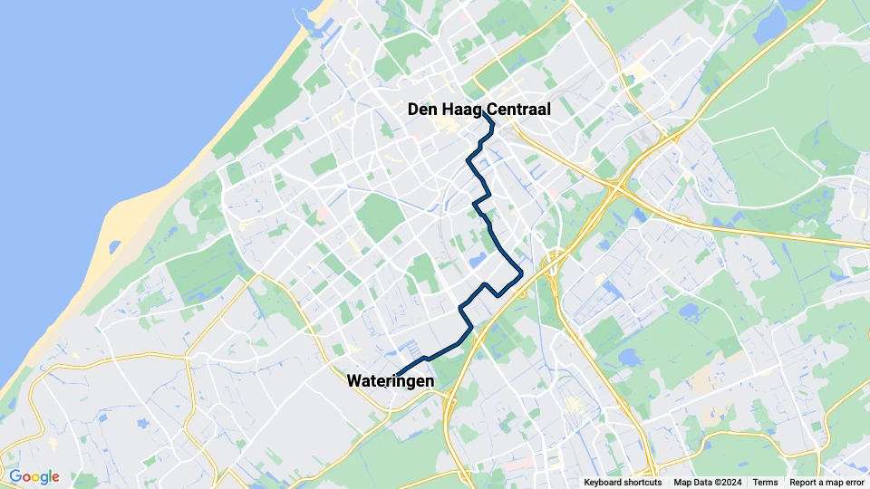 The Hague tram line 17: Den Haag Centraal - Wateringen route map
