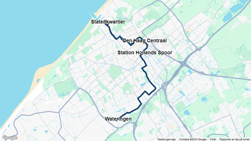 The Hague tram line 17: Statenkwartier - Wateringen route map