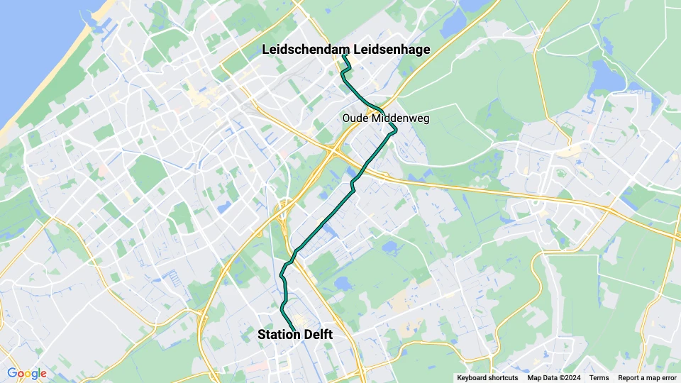 The Hague tram line 19: Leidschendam Leidsenhage - Station Delft route map