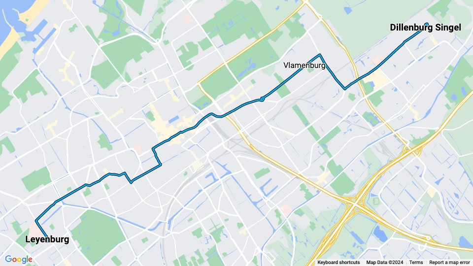 The Hague tram line 6: Leyenburg - Dillenburg Singel route map