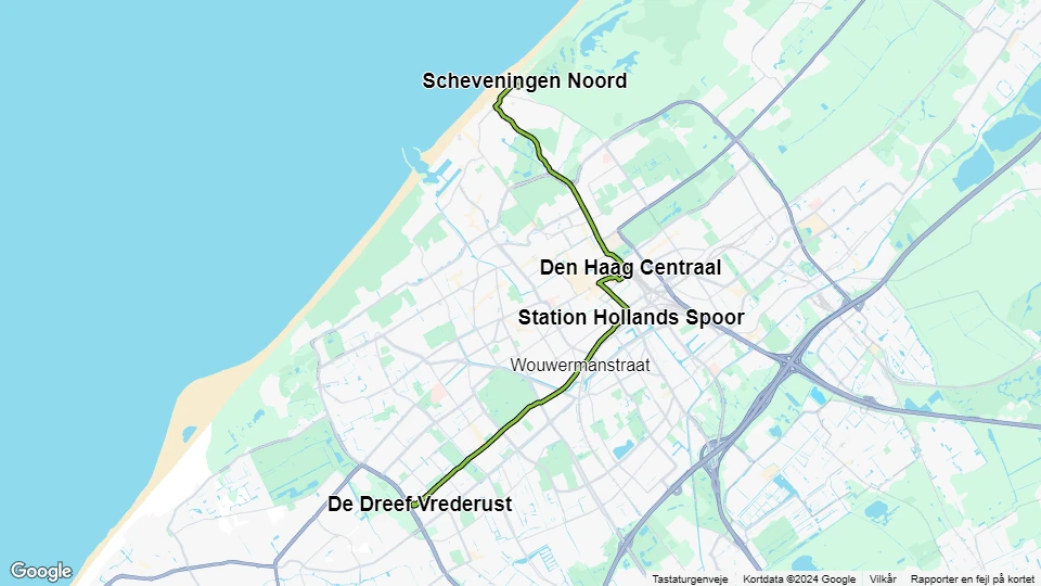 The Hague tram line 9: De Dreef Vrederust - Scheveningen Noord route map