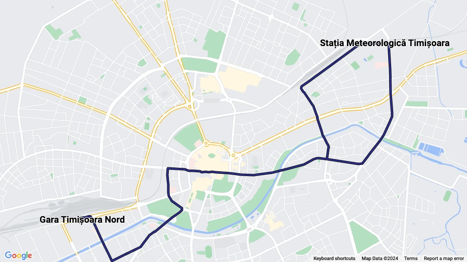 Timişoara tram line 1: Gara Timișoara Nord - Stația Meteorologică Timișoara route map