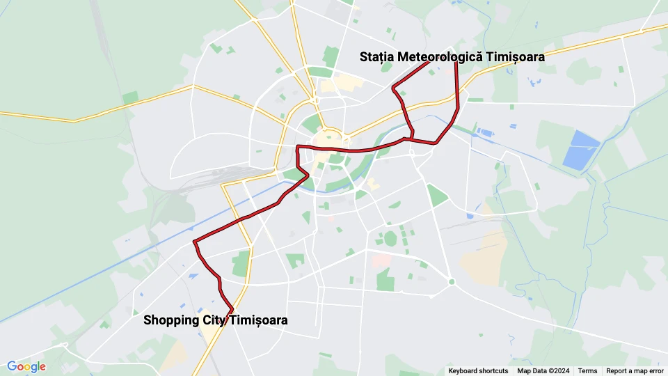 Timişoara tram line 2: Stația Meteorologică Timișoara - Shopping City Timișoara route map