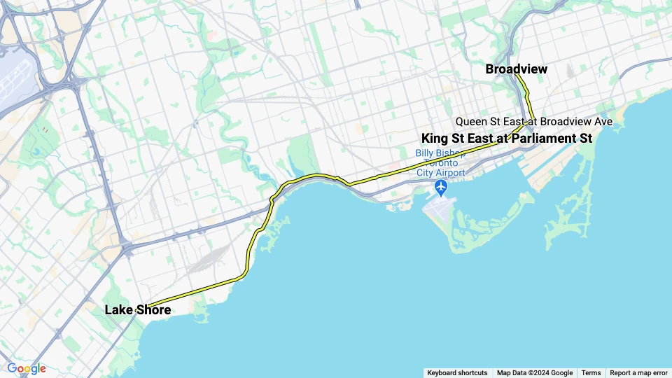 Toronto extra line 508 Lake Shore: Lake Shore - Broadview route map