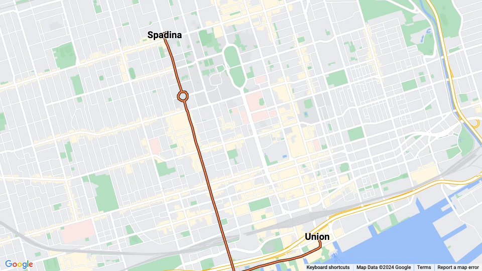 Toronto tram line 510 Spadina: Spadina - Union route map
