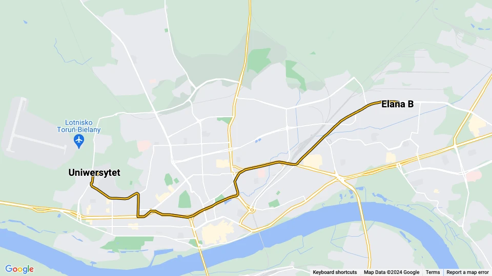 Toruń extra line 4: Uniwersytet - Elana B route map