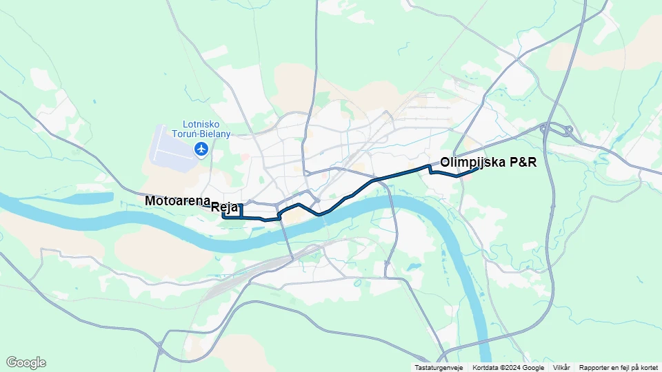 Toruń extra line 5: Motoarena - Olimpijska P&R route map