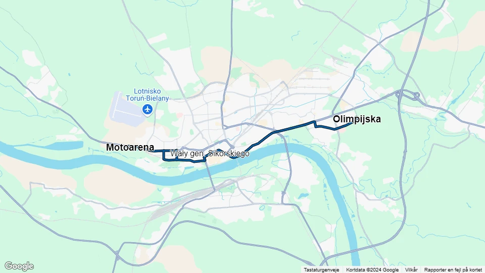 Toruń extra line 5: Olimpijska - Motoarena route map