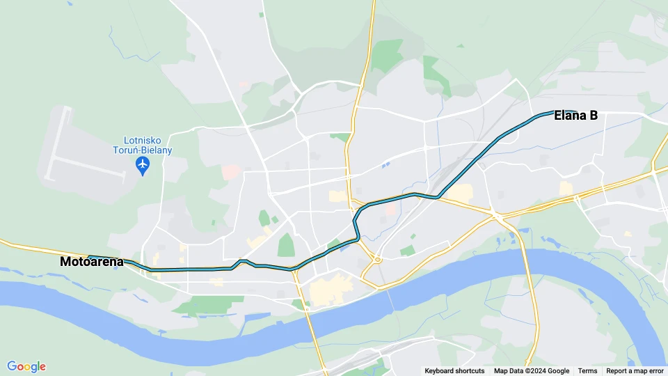 Toruń tram line 2: Motoarena - Elana B route map
