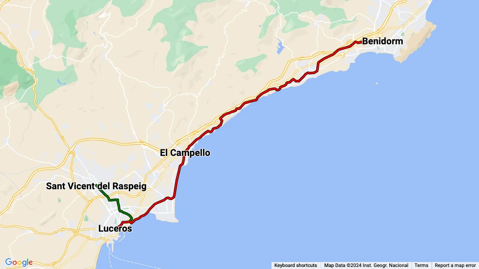 Tram Metropolitano de Alicante route map