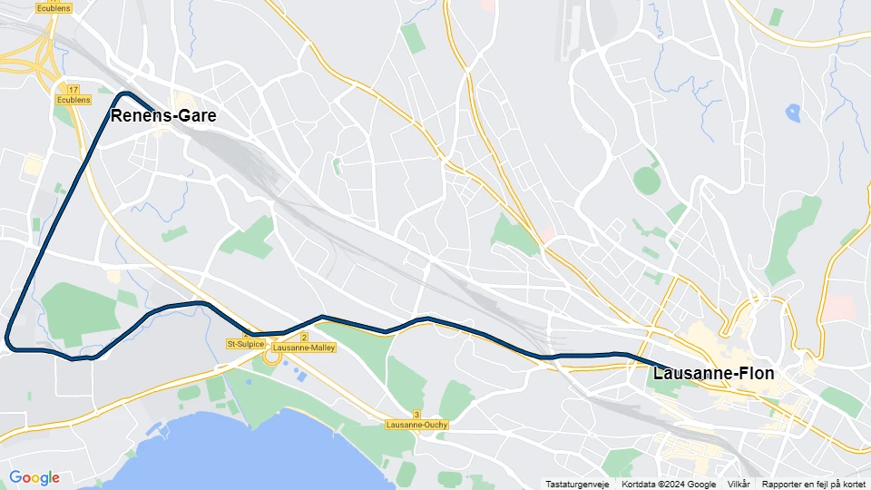 Transports publics de la région lausannoise route map