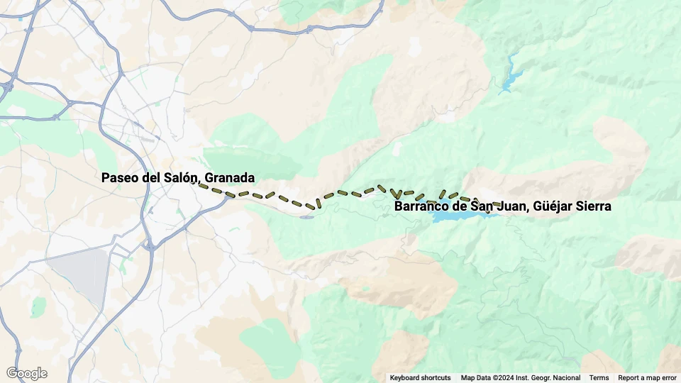 Tranvía de Granada a Sierra Nevada route map