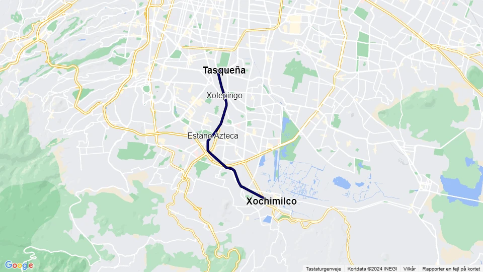 Tren Ligero (TL) de la Ciudad de México route map