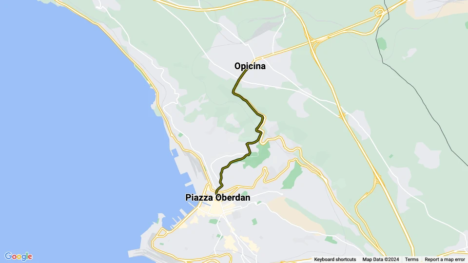 Trieste funicular Tram di Opicina 2: Piazza Oberdan - Opicina route map