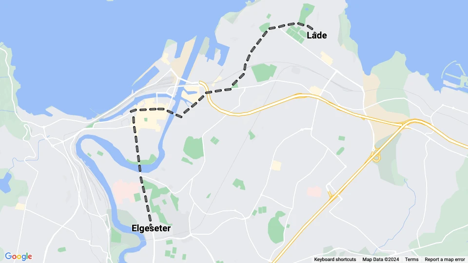 Trondheim tram line 2: Lade - Elgeseter route map
