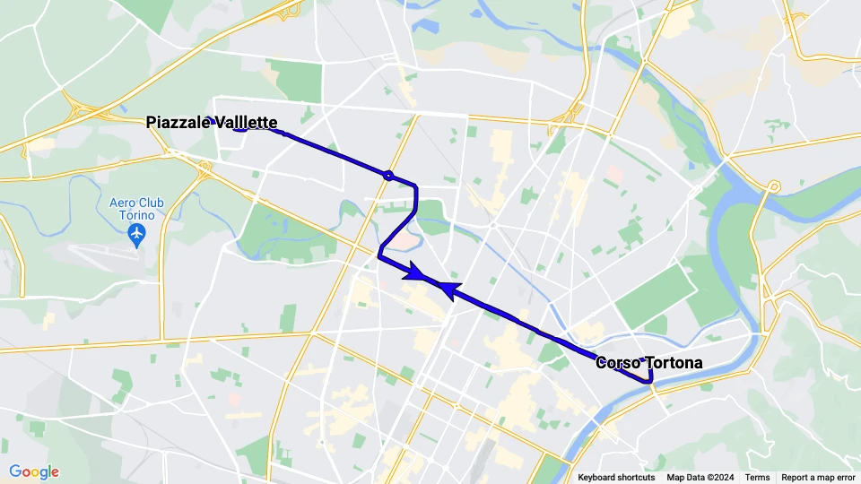 Turin extra line 3: Corso Tortona - Piazzale Valllette route map
