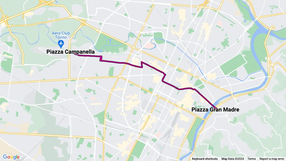 Turin tram line 13 Feriale: Piazza Campanella - Piazza Gran Madre route map