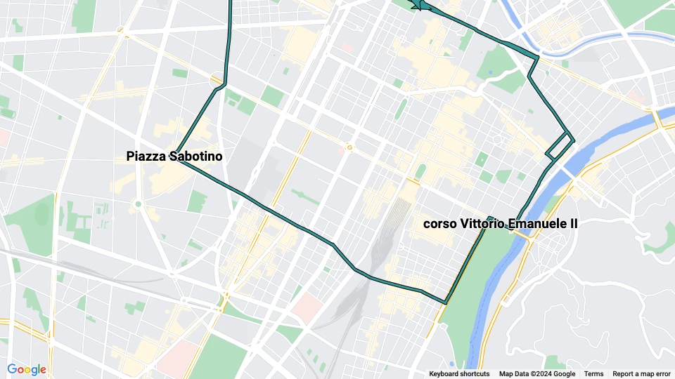 Turin tram line 16: Piazza Sabotino - corso Vittorio Emanuele II route map