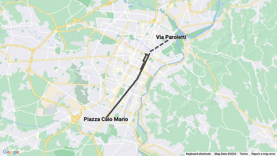 Turin tram line 8: Piazza Caio Mario - Via Paroletti route map