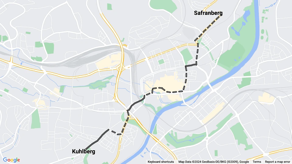 Ulm tram line 4: Kuhlberg - Safranberg route map