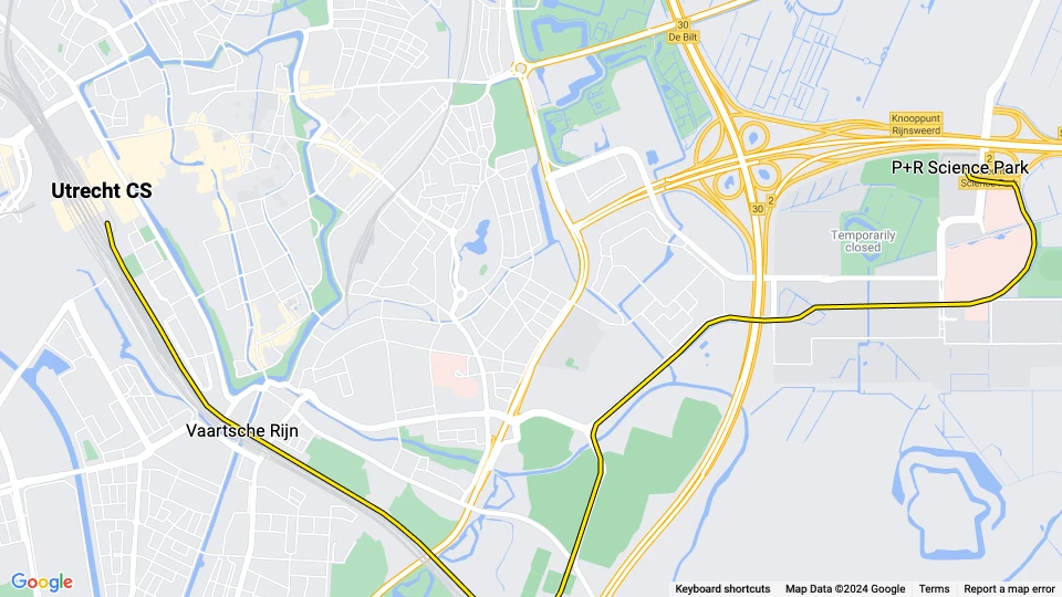 Utrecht tram line 22: P+R Science Park - Utrecht CS route map