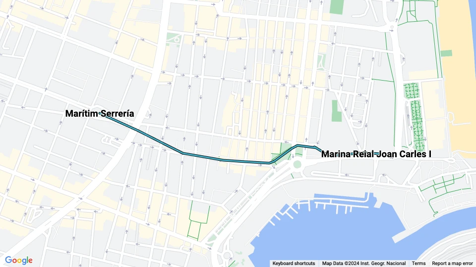 Valencia tram line 8: Marítim Serrería - Marina Reial Joan Carles I route map