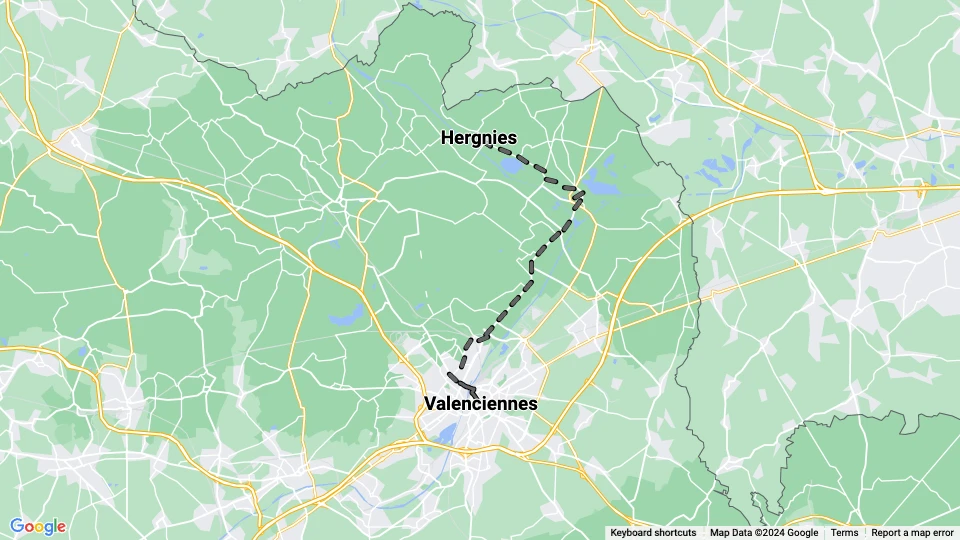 Valenciennes tram line: Valenciennes - Hergnies route map
