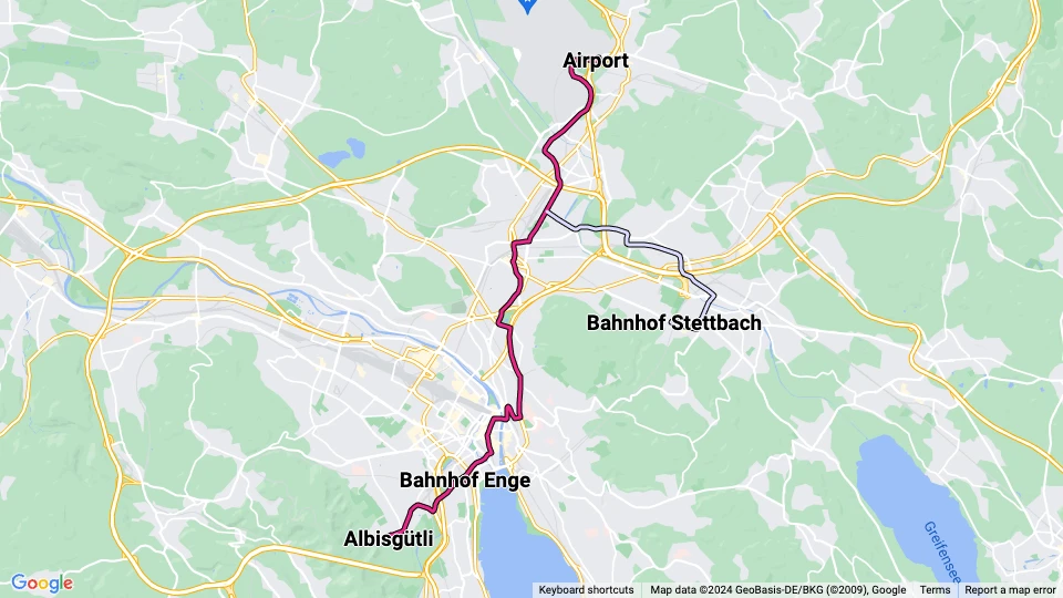 Verkehrsbetriebe Glattal (VBG) route map