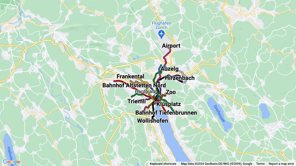 Verkehrsbetriebe Zürich (VBZ) route map