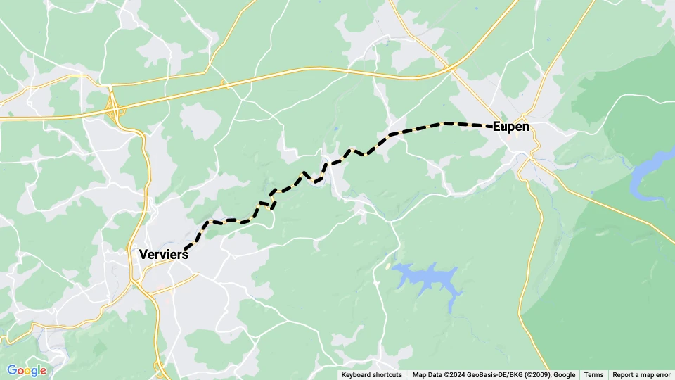 Verviers regional line 580: Eupen - Verviers route map