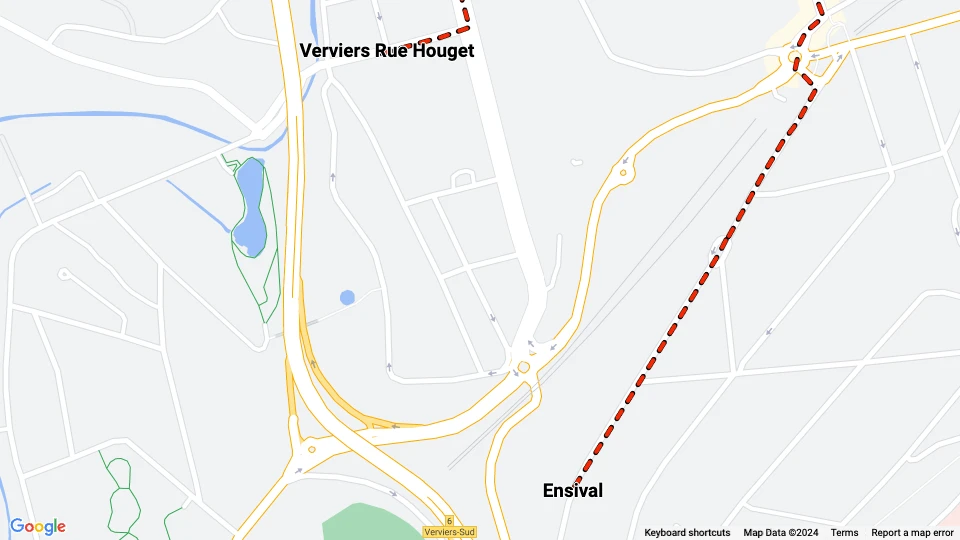 Verviers tram line 1: Ensival - Verviers Rue Houget route map