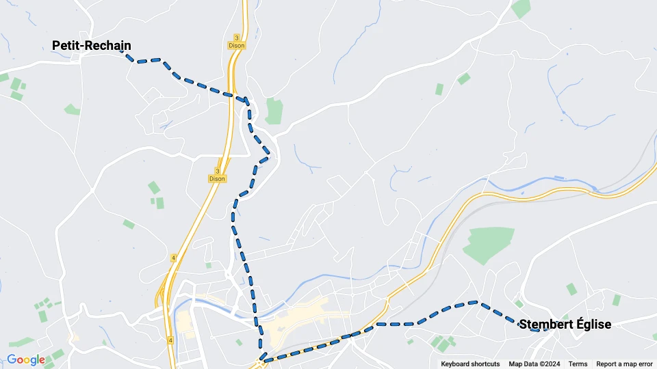 Verviers tram line 2: Stembert Église - Petit-Rechain route map