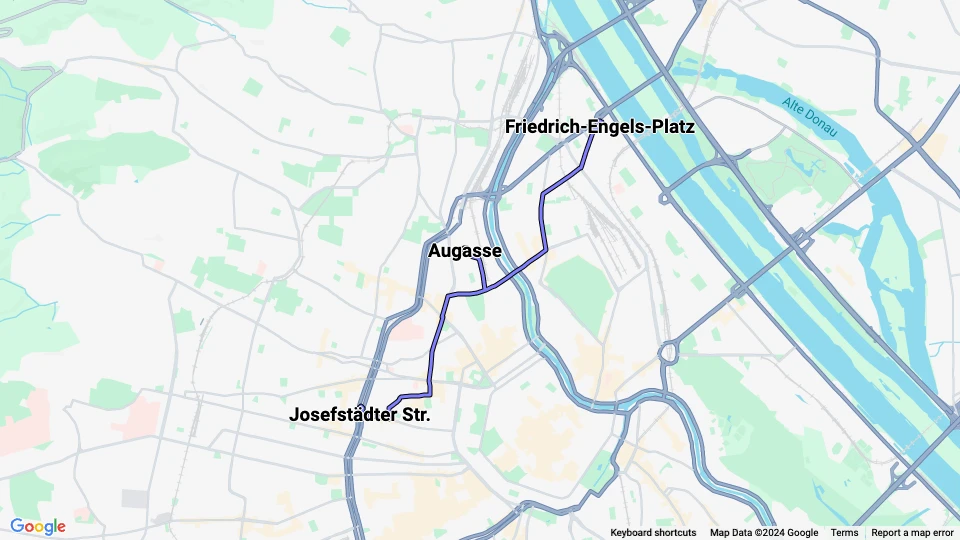 Vienna extra line 33: Friedrich-Engels-Platz - Josefstädter Str. route map