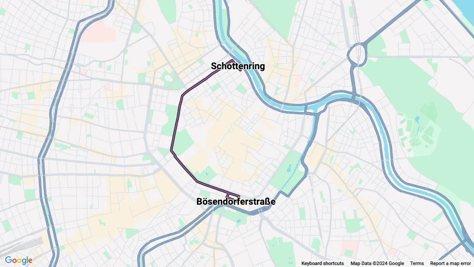 Vienna night line U2Z: Schottenring - Bösendorferstraße route map