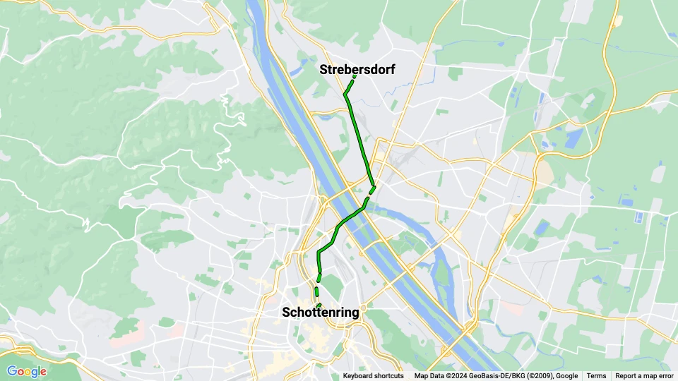 Vienna tram line 132: Schottenring - Strebersdorf route map