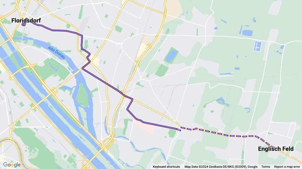 Vienna tram line 217: Floridsdorf - Englisch Feld route map